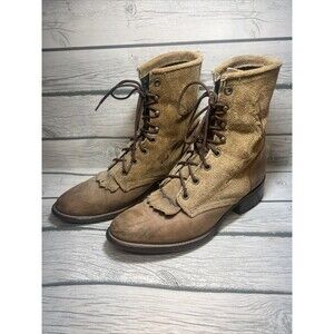 Vintage Laredo Women’s Size 7 1/2M Lace Up Fringe Boots Brown Suede Leather